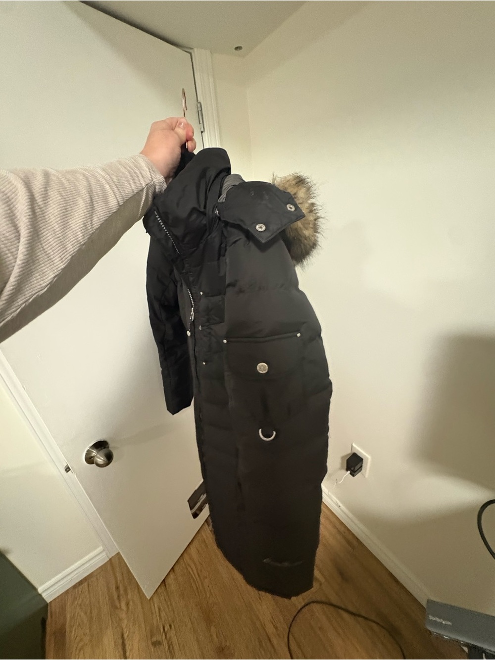 Eddie Bauer Black Long Puffer Coat with Faux Fur Trim- down